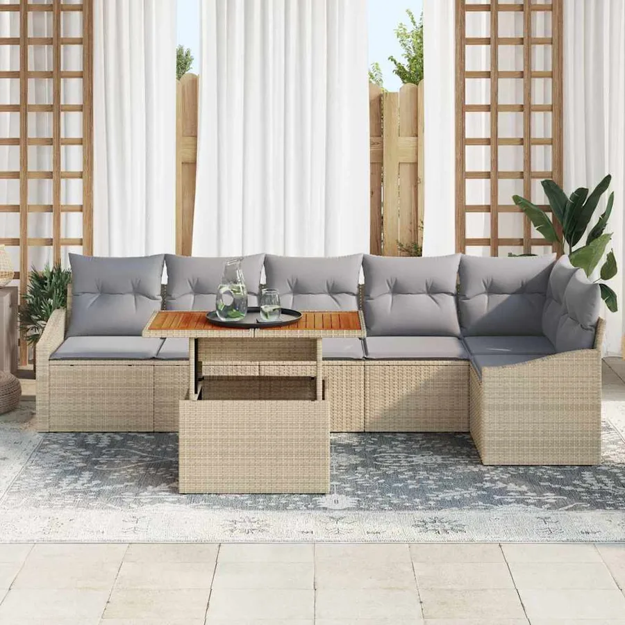 Ensemble de canapé de jardin 7 pcs Beige Poly rotin - 3