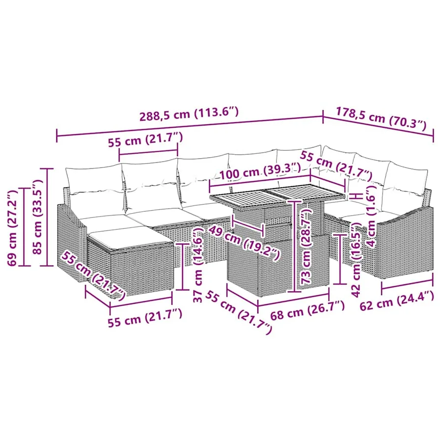 Ensemble de canapé de jardin 9 pcs Beige Poly rotin - 17
