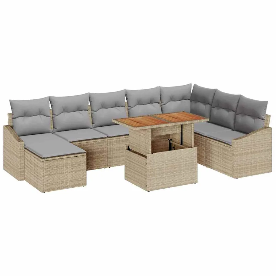 Ensemble de canapé de jardin 9 pcs Beige Poly rotin - 2