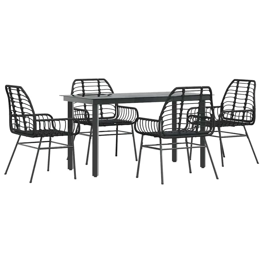 Ensemble à manger de jardin 5 pcs noir résine tressée verre - 2