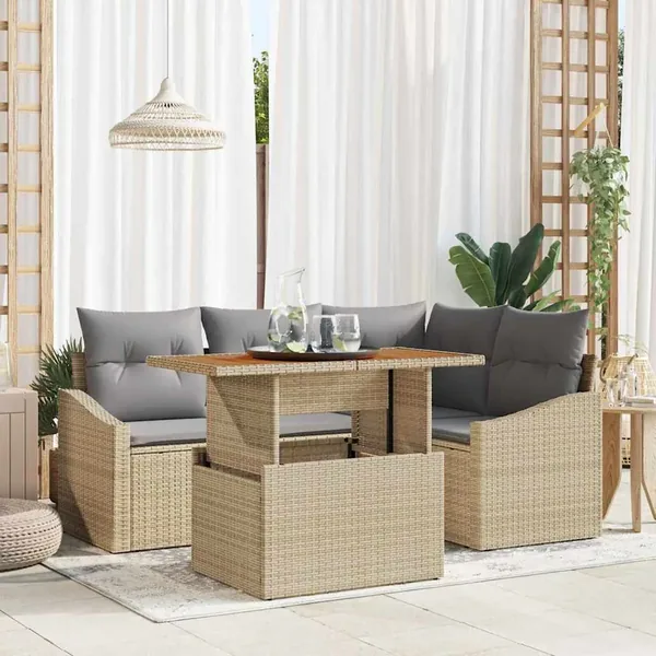 Ensemble de canapé de jardin 5 pcs Beige Poly rotin