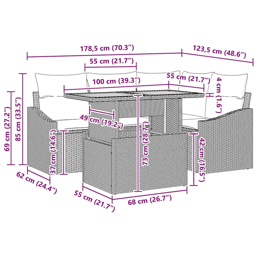 Ensemble de canapé de jardin 5 pcs Beige Poly rotin - 15