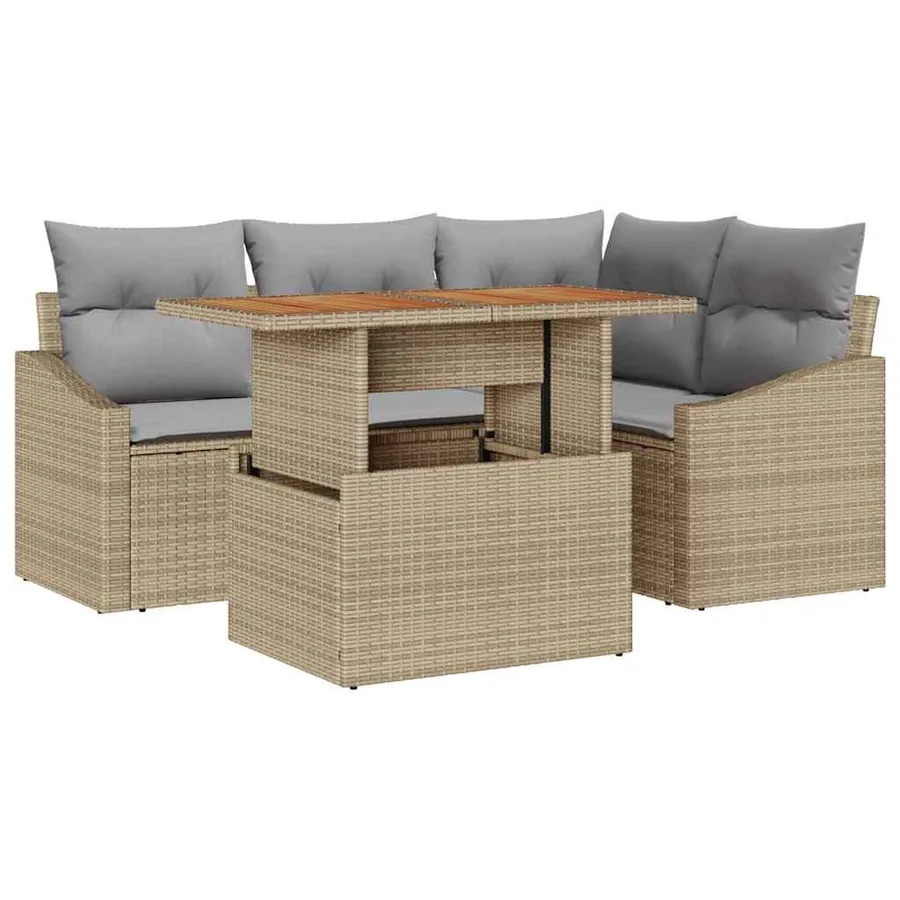 Ensemble de canapé de jardin 5 pcs Beige Poly rotin - 2
