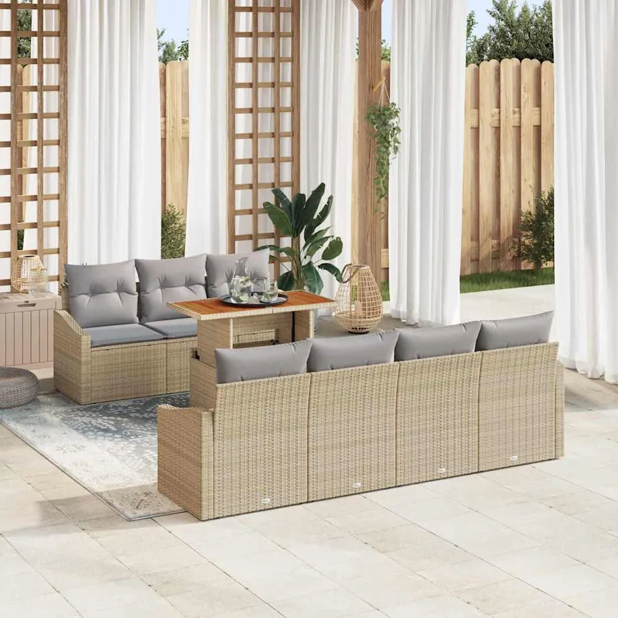 Ensemble de canapé de jardin 8 pcs Beige Poly rotin