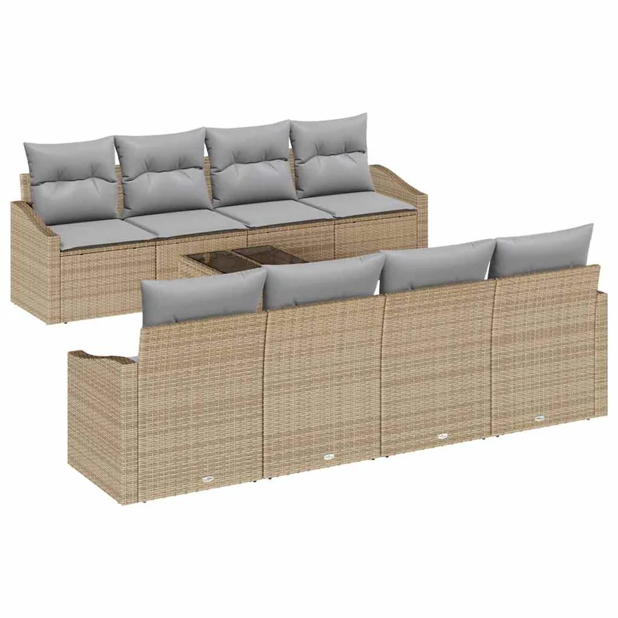 Ensemble de Canapés avec coussin 7 pcs Beige et gris polyrotin - 2