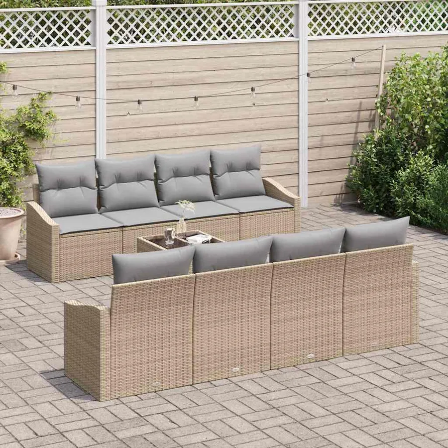 Ensemble de Canapés avec coussin 7 pcs Beige et gris polyrotin - 3