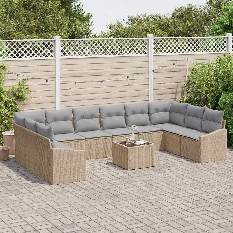 Ensemble de canapé de jardin Beige et Gris clair polyrotin - 3