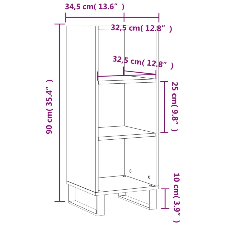 Buffet chêne fumé 34,5x32,5x90 cm bois d'ingénierie - 9