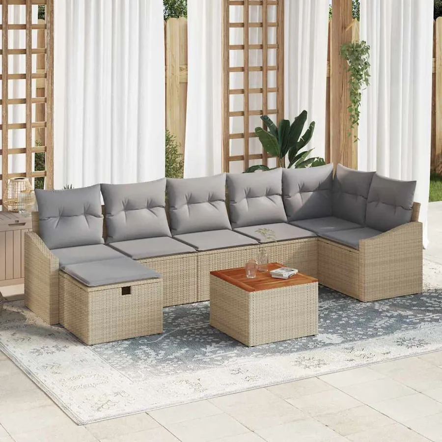 Ensemble de canapé de jardin 8 pcs Beige Poly rotin