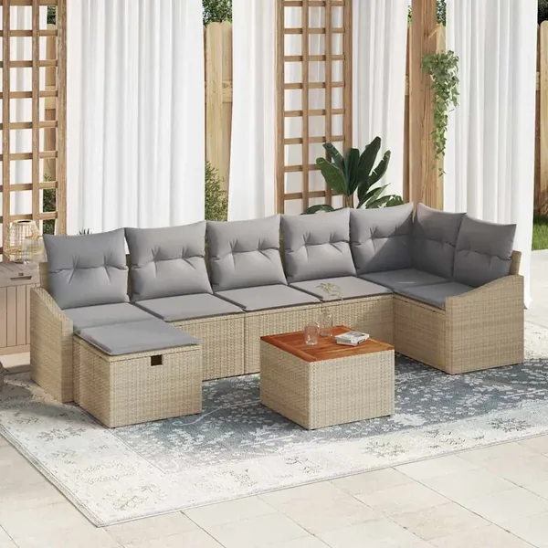 Ensemble de canapé de jardin 8 pcs Beige Poly rotin