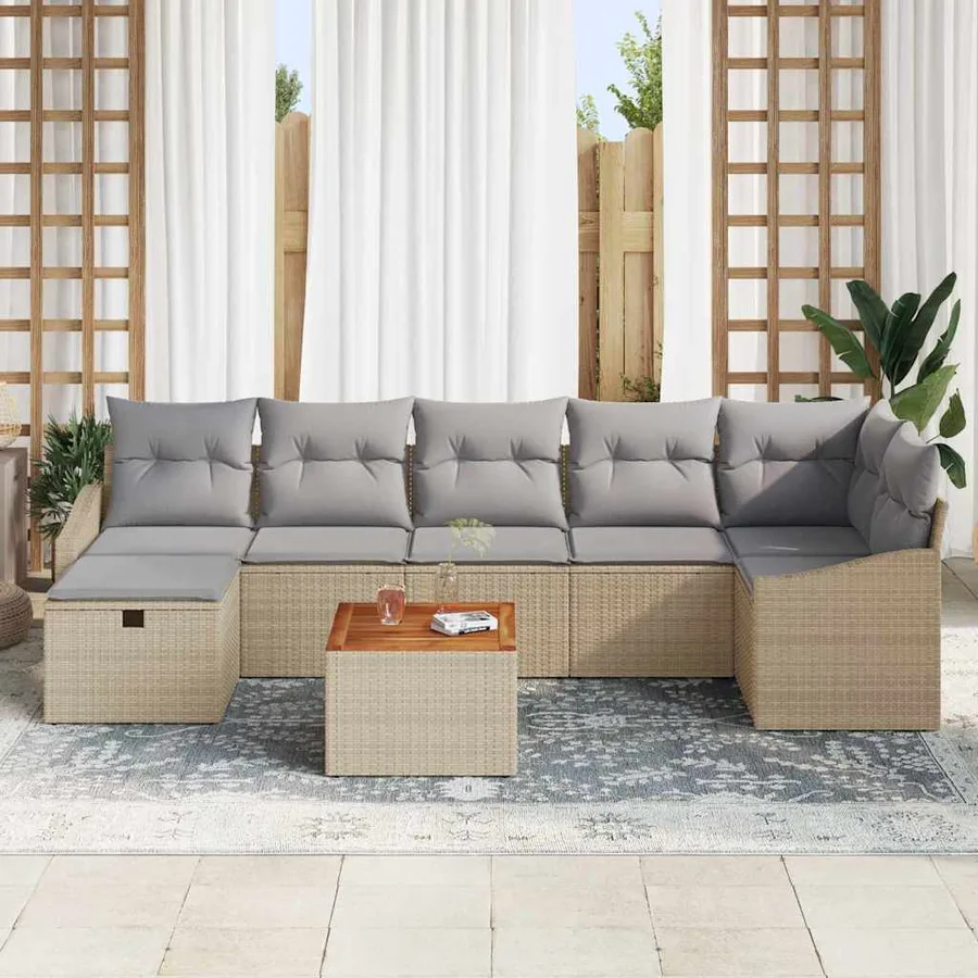 Ensemble de canapé de jardin 8 pcs Beige Poly rotin - 3