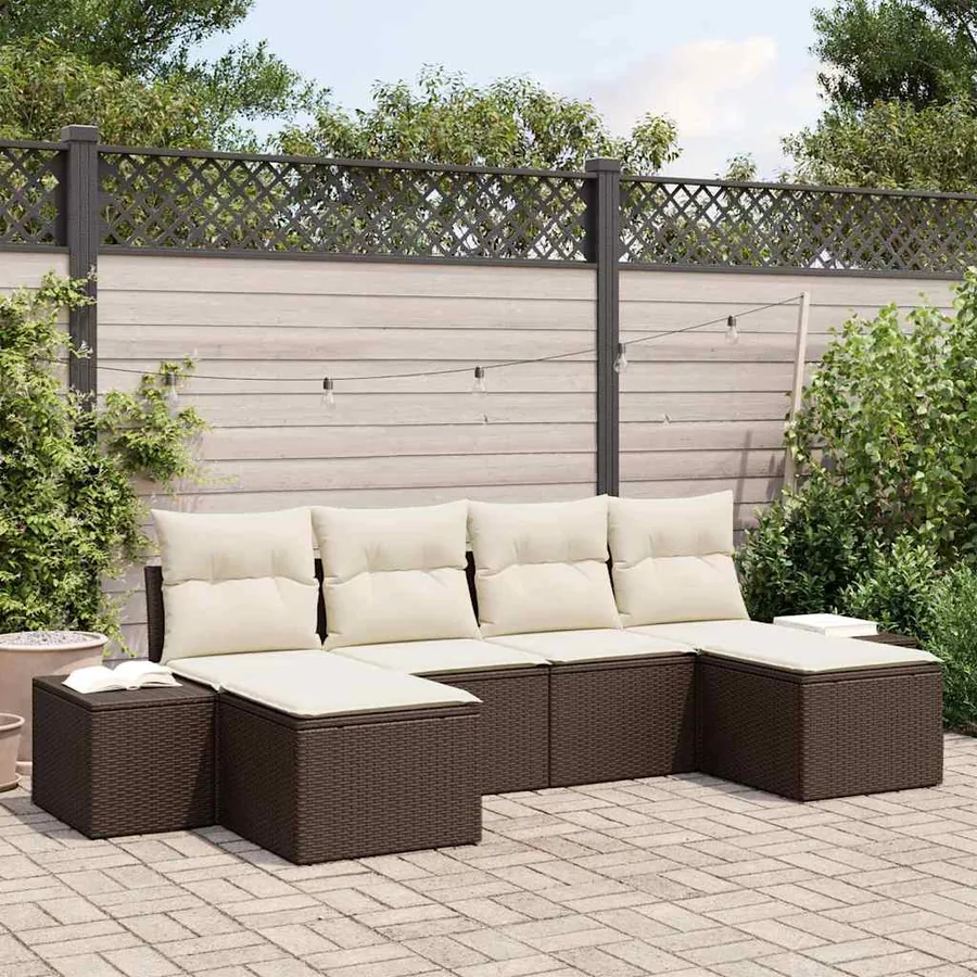 Ensemble de canapé de jardin 6 pcs Marron polyrotin