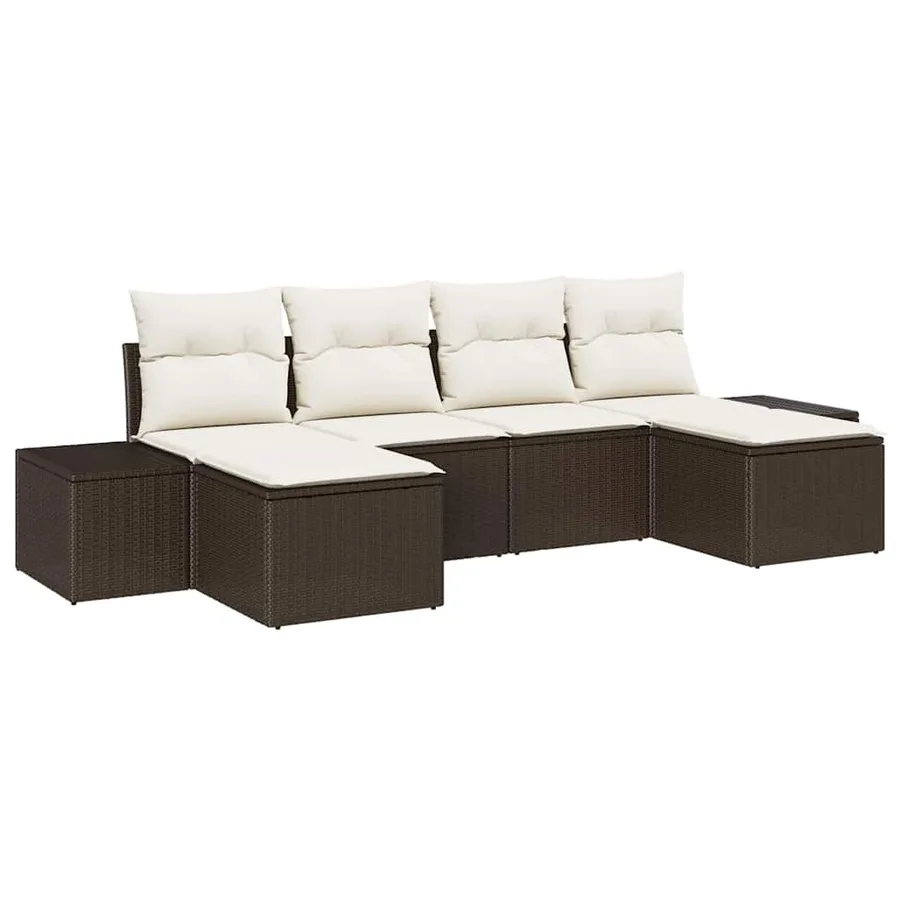 Ensemble de canapé de jardin 6 pcs Marron polyrotin - 2