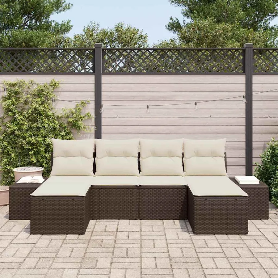 Ensemble de canapé de jardin 6 pcs Marron polyrotin - 3