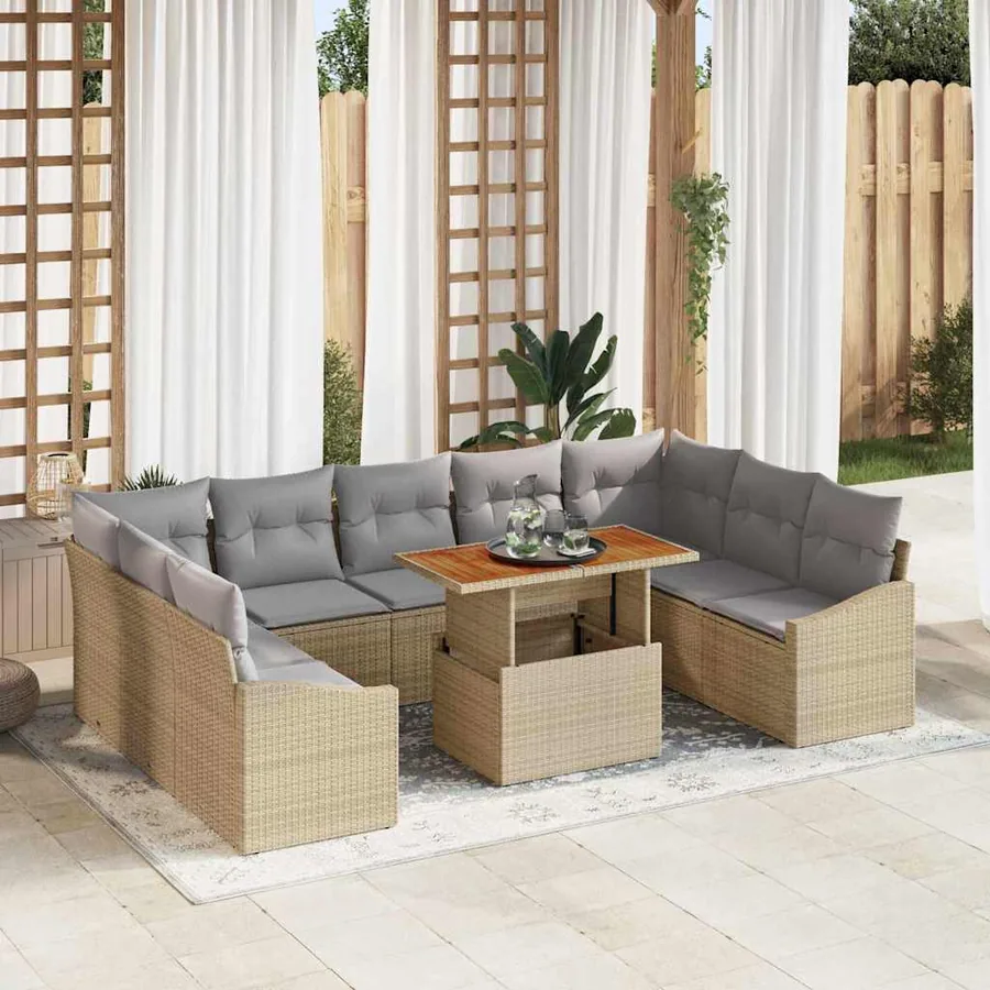 Ensemble de canapé de jardin 10 pcs Beige Poly rotin
