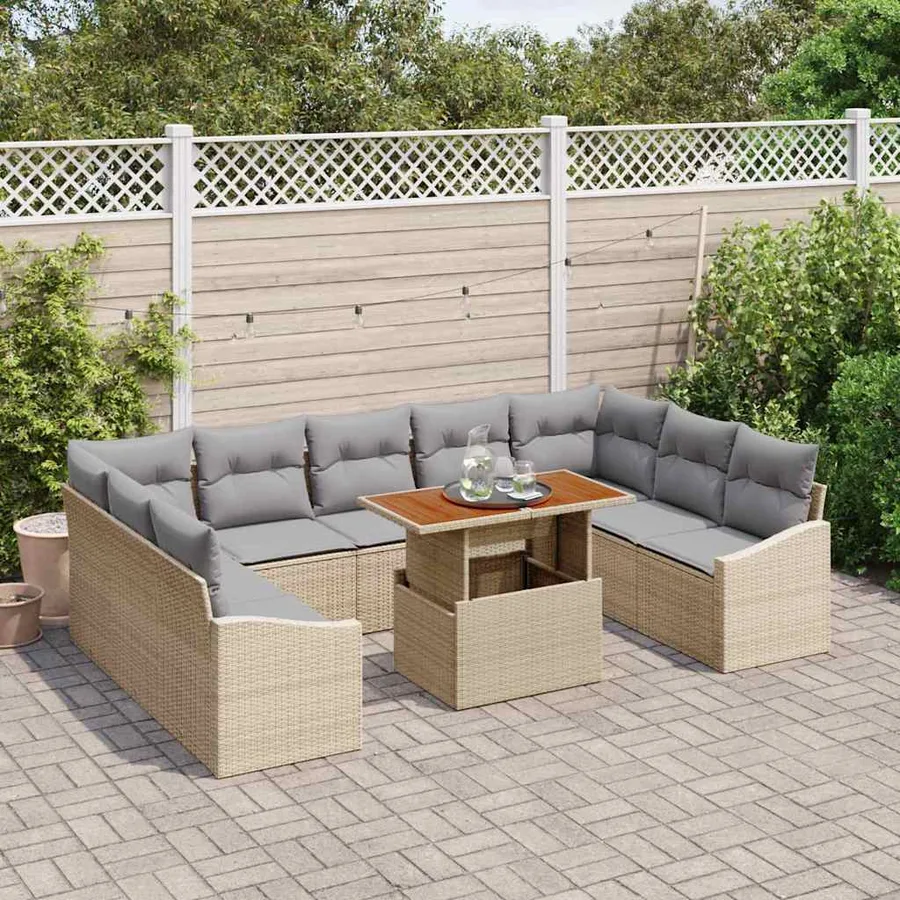 Ensemble de canapé de jardin 10 pcs Beige Poly rotin - 3