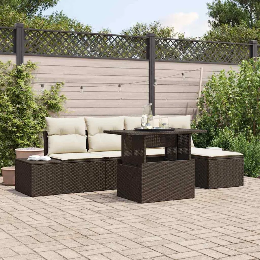 Ensemble de canapé de jardin 6 pcs Marron et Crème polyrotin