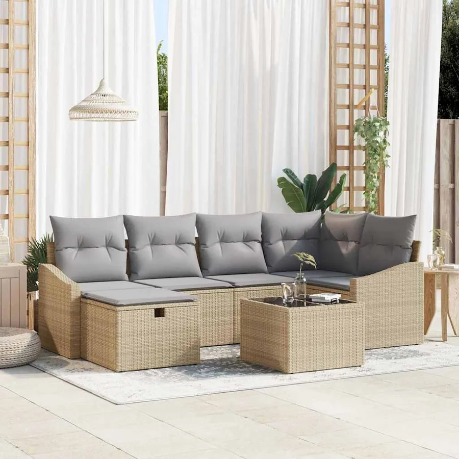 Ensemble de Canapés avec coussin 7 pcs polyrotin