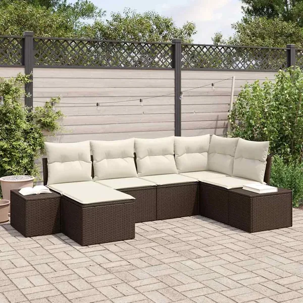 Ensemble de canapé de jardin 6 pcs Marron et Crème polyrotin