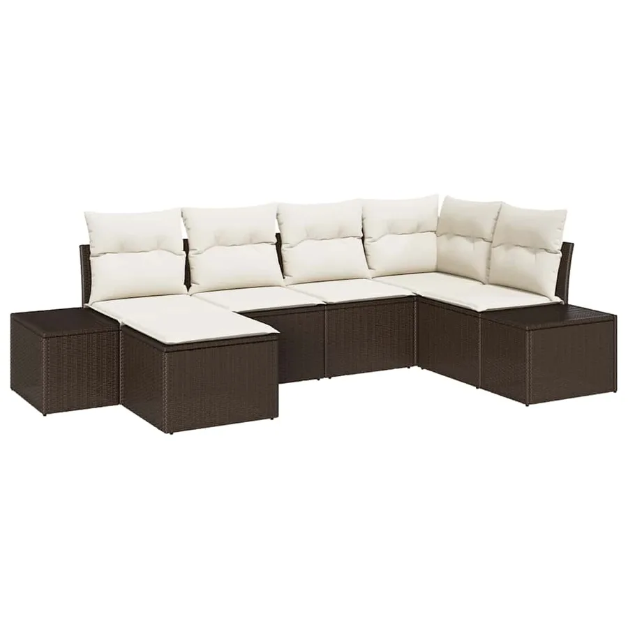 Ensemble de canapé de jardin 6 pcs Marron et Crème polyrotin - 2