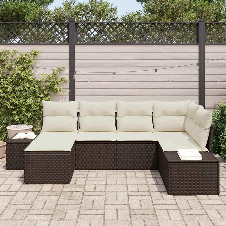 Ensemble de canapé de jardin 6 pcs Marron et Crème polyrotin - 3