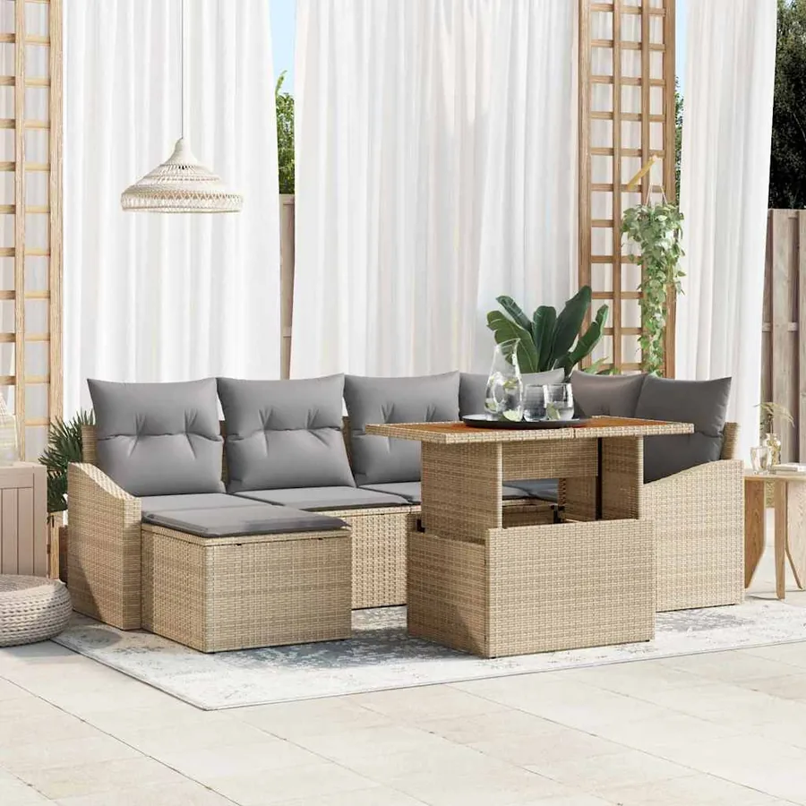 Ensemble de canapé de jardin 7 pcs Beige Poly rotin