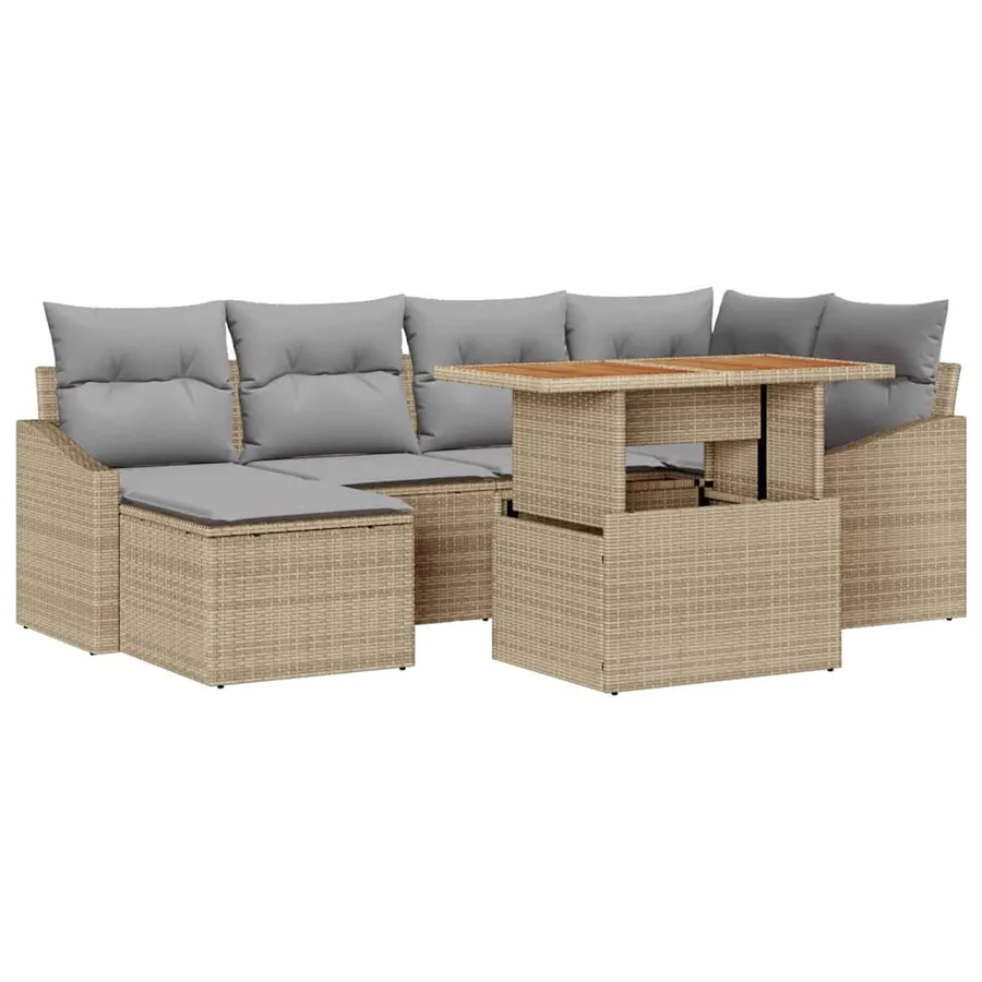 Ensemble de canapé de jardin 7 pcs Beige Poly rotin - 2