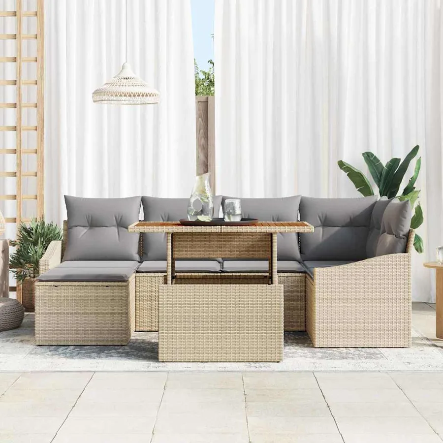 Ensemble de canapé de jardin 7 pcs Beige Poly rotin - 3