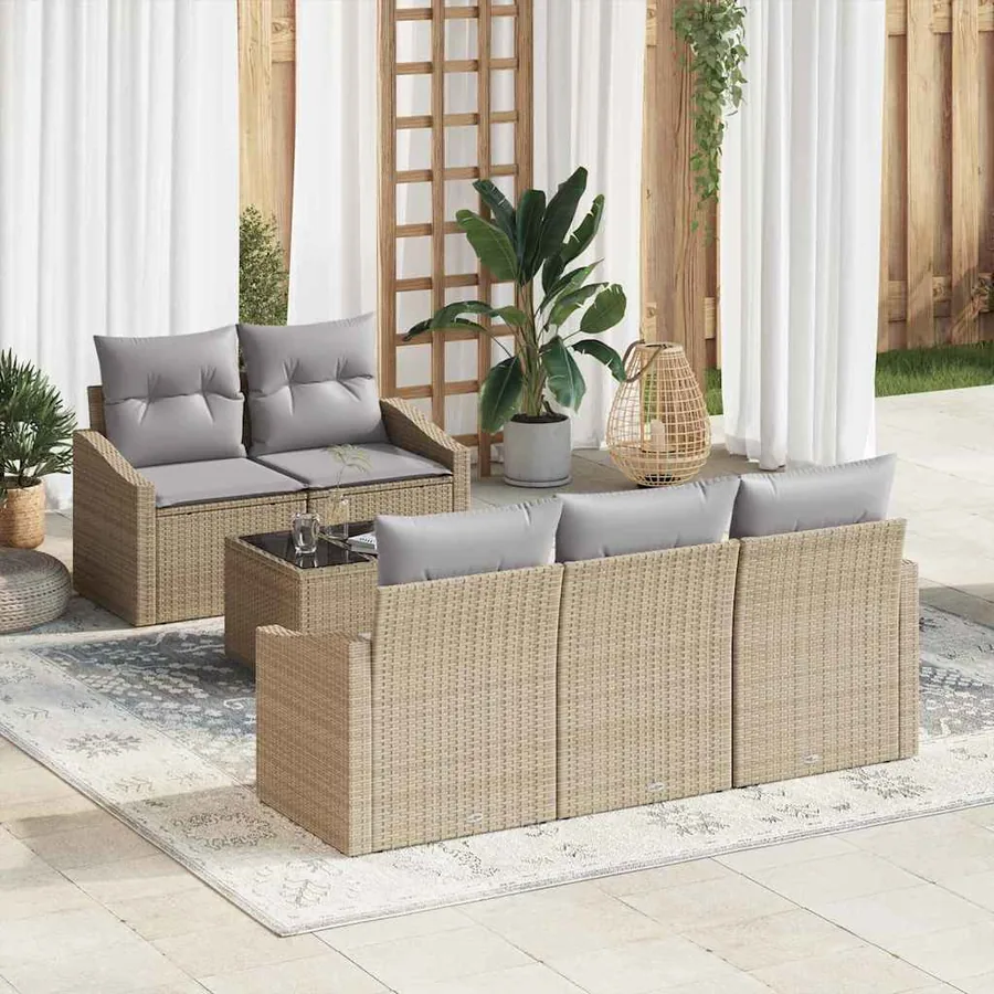Ensemble de Canapés avec coussin 6 pcs Beige et gris polyrotin