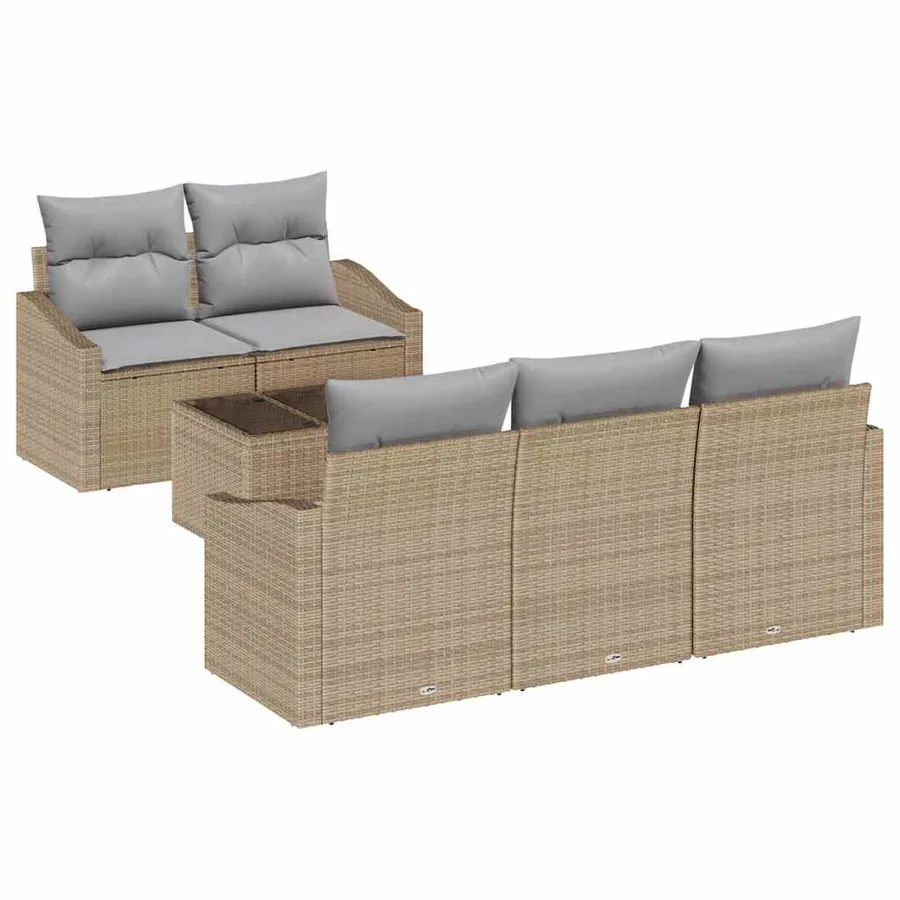 Ensemble de Canapés avec coussin 6 pcs Beige et gris polyrotin - 2