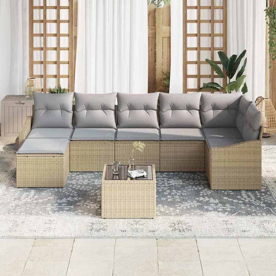 Ensemble de canapé de jardin 8 pcs Beige et Gris clair - 3