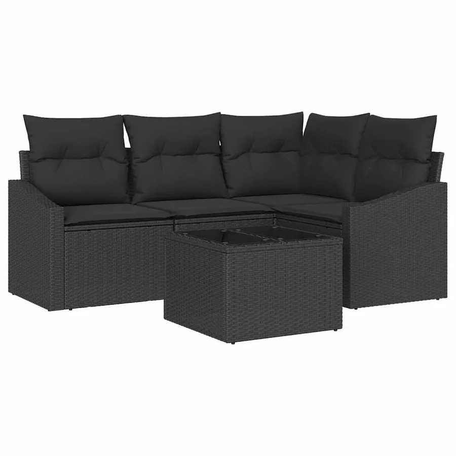 Ensemble de Canapés avec coussin 5 pcs Noir polyrotin - 2