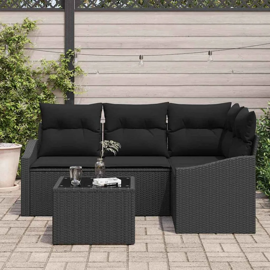 Ensemble de Canapés avec coussin 5 pcs Noir polyrotin - 3