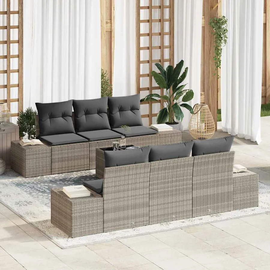 Ensemble de canapé de jardin 7 pcs Gris clair polyrotin
