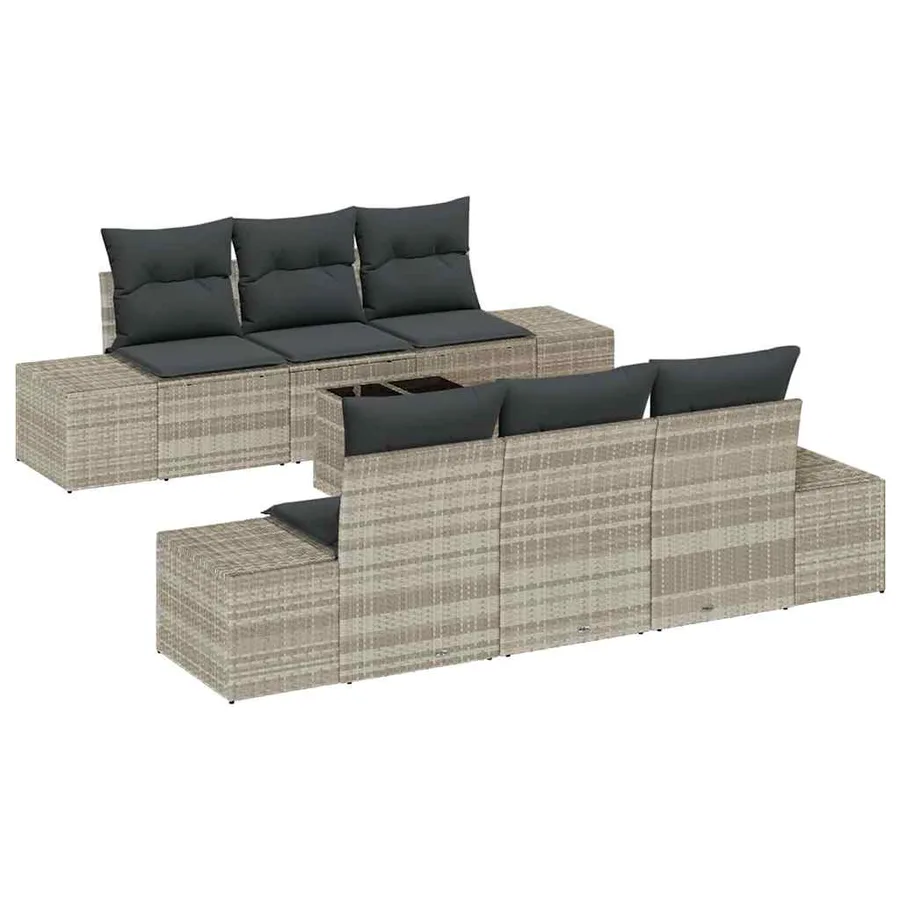 Ensemble de canapé de jardin 7 pcs Gris clair polyrotin - 2