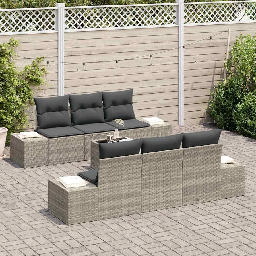 Ensemble de canapé de jardin 7 pcs Gris clair polyrotin - 3