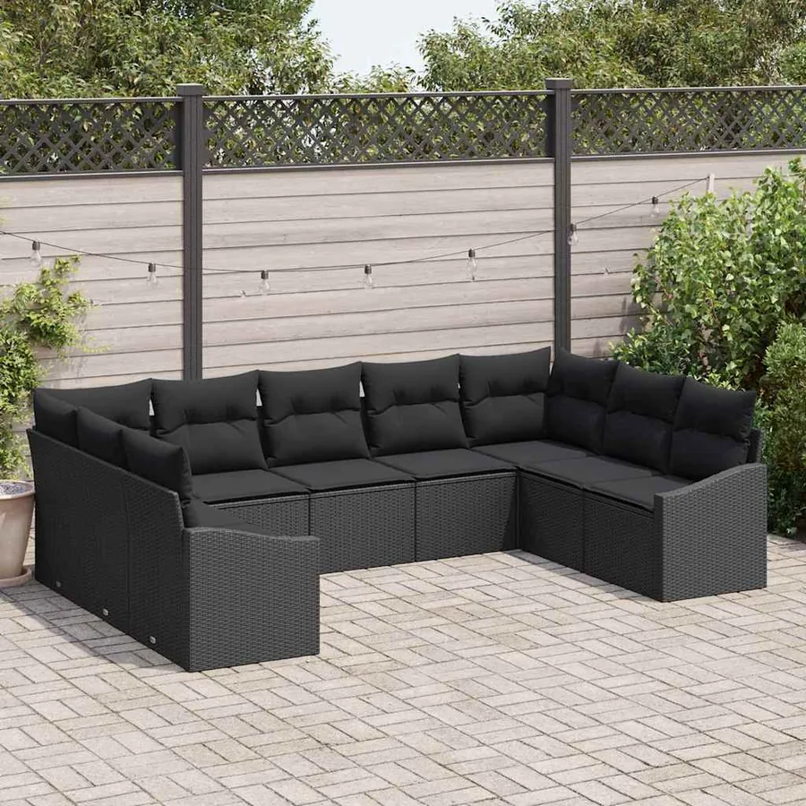 Ensemble de Canapés avec coussin 9 pcs Noir polyrotin
