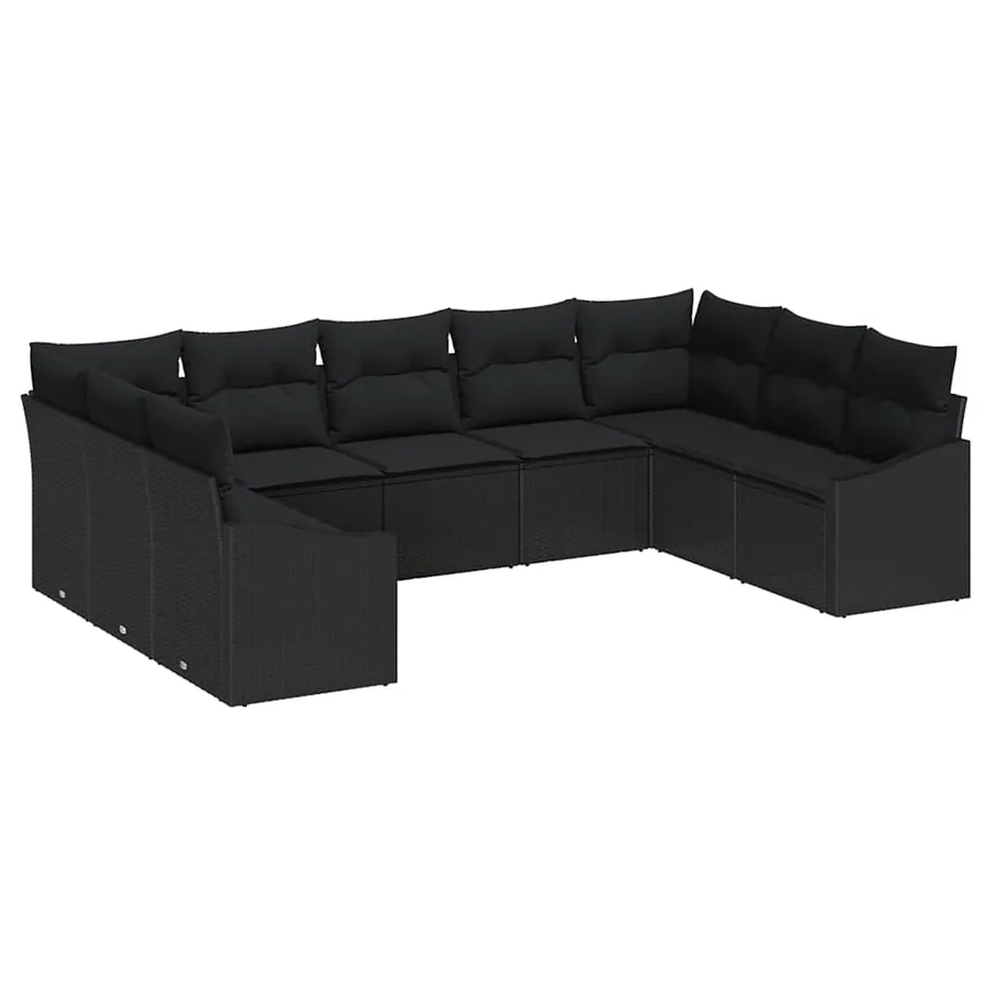 Ensemble de Canapés avec coussin 9 pcs Noir polyrotin - 2