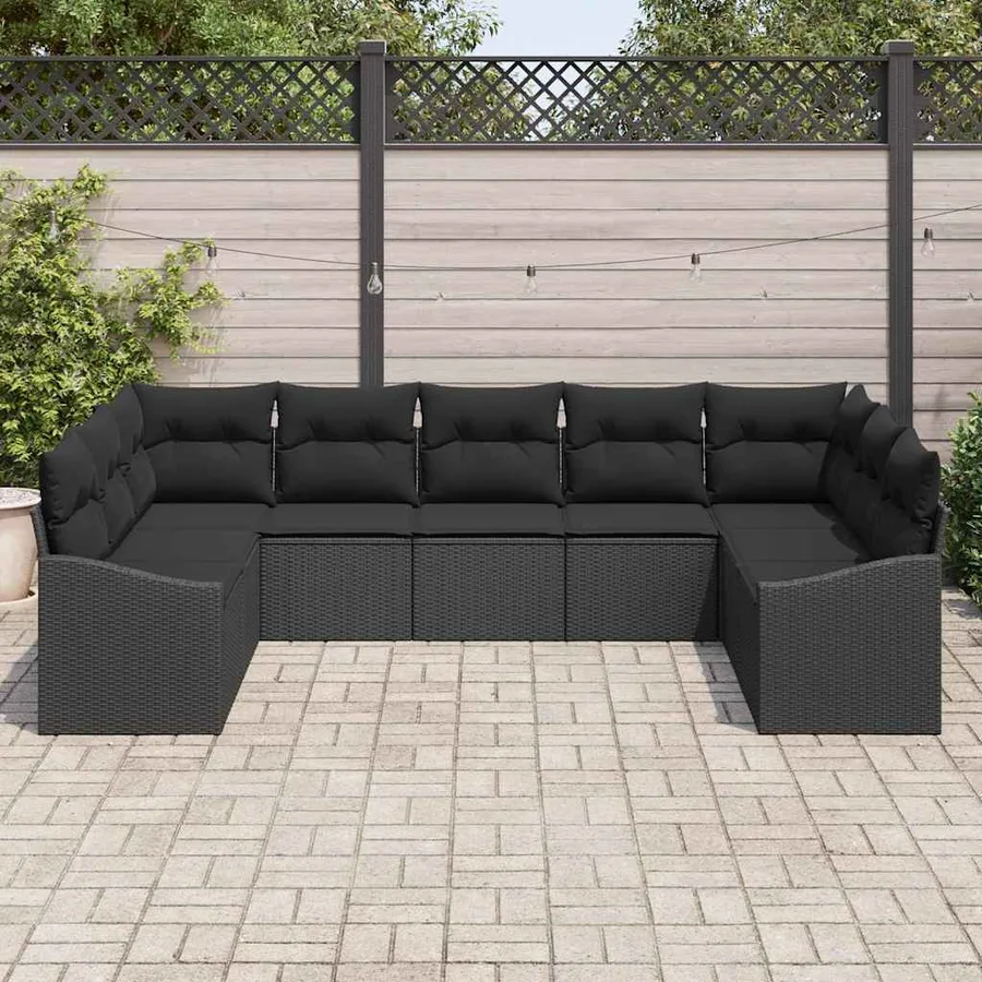 Ensemble de Canapés avec coussin 9 pcs Noir polyrotin - 3