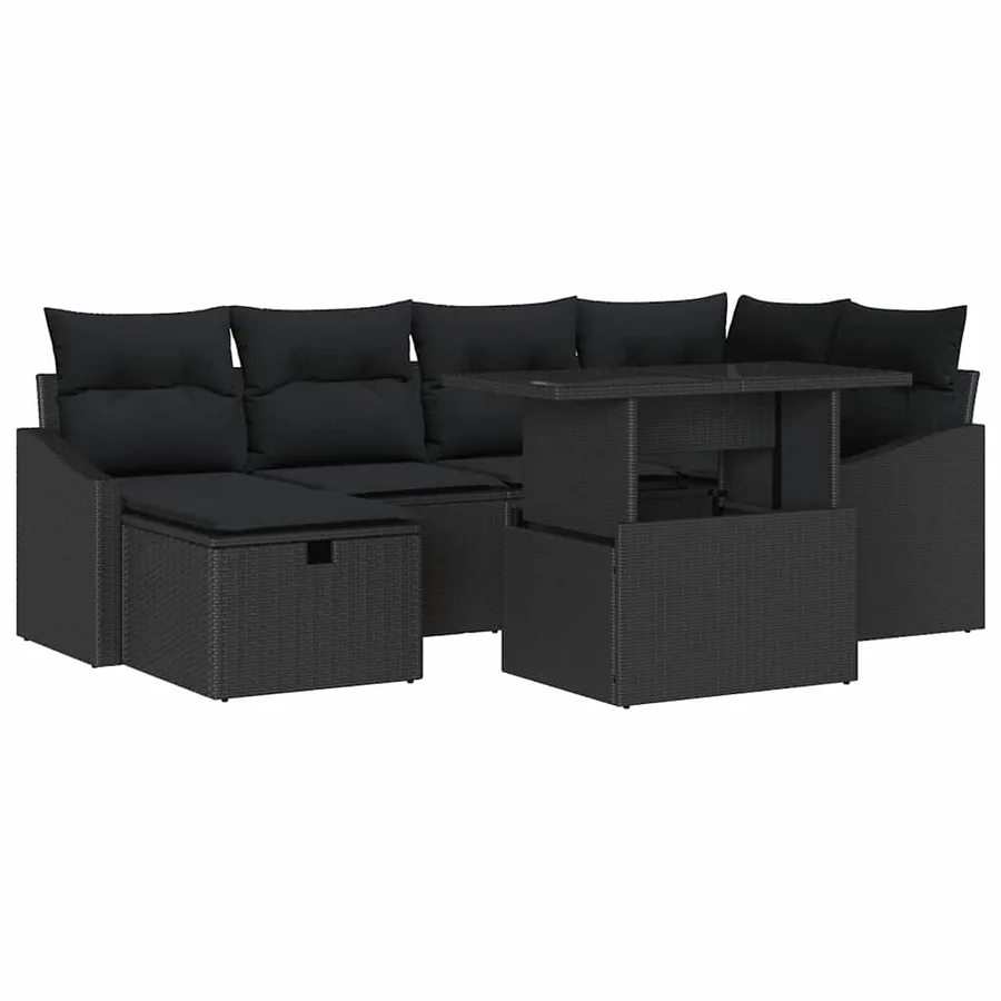 Ensemble de canapé de jardin avec coussin 7 pcs Noir Poly rotin - 2