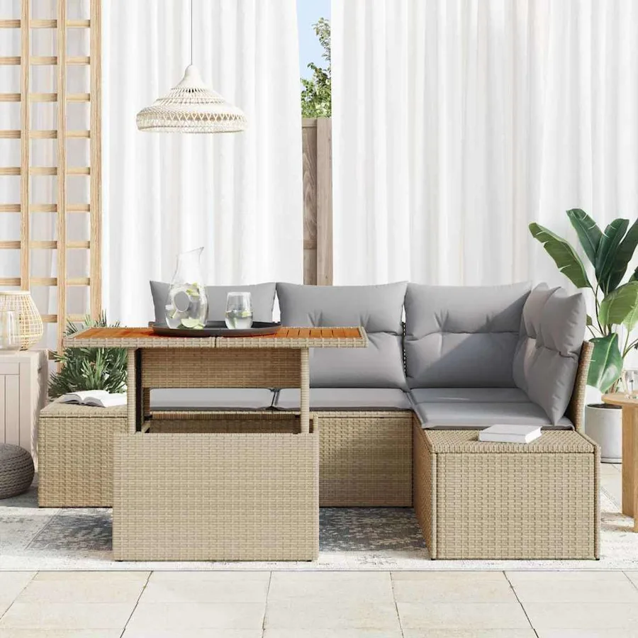 Ensemble de canapé de jardin 5 pc Beige et gris - 3