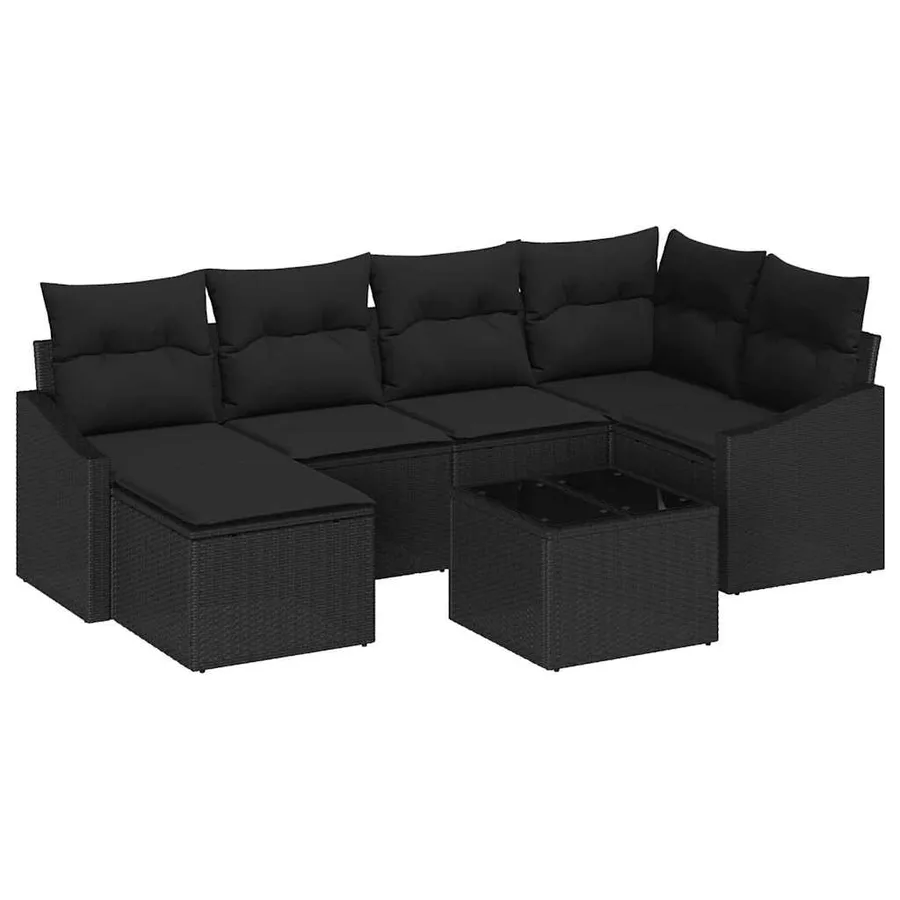 Ensemble de Canapés avec coussin 7 pcs Noir polyrotin - 2