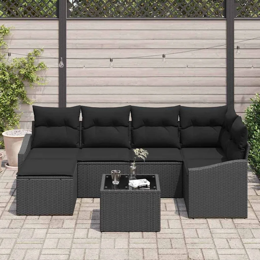 Ensemble de Canapés avec coussin 7 pcs Noir polyrotin - 3