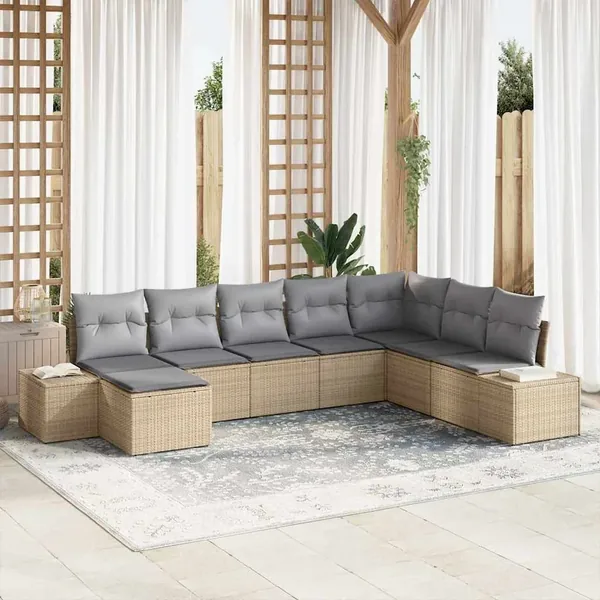 Ensemble de canapé de jardin avec coussin 8 pcs polyrotin