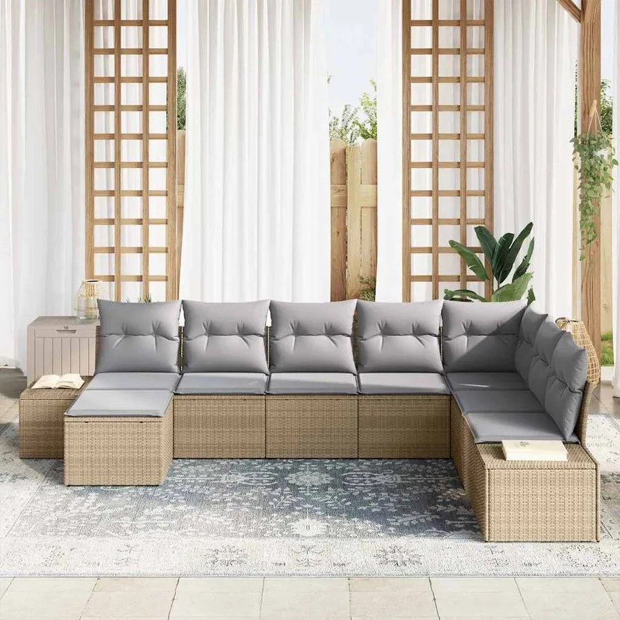 Ensemble de canapé de jardin avec coussin 8 pcs polyrotin - 3