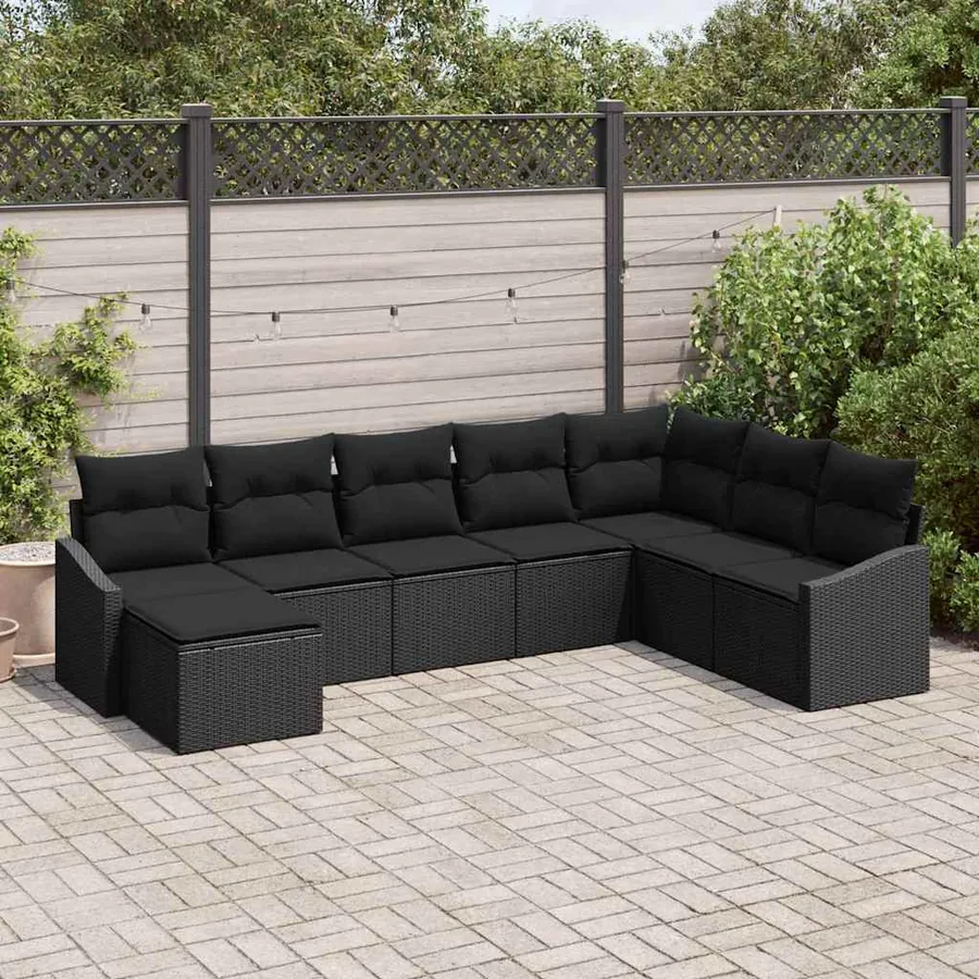 Ensemble de Canapés avec coussin 8 pcs Noir polyrotin