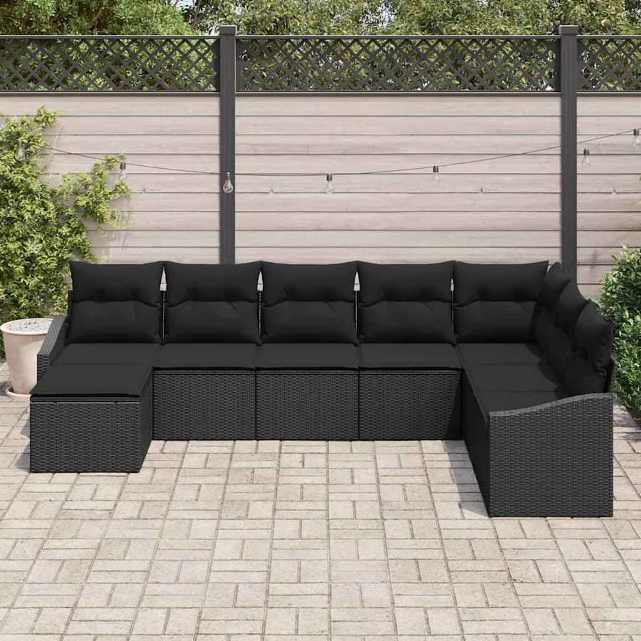 Ensemble de Canapés avec coussin 8 pcs Noir polyrotin - 3