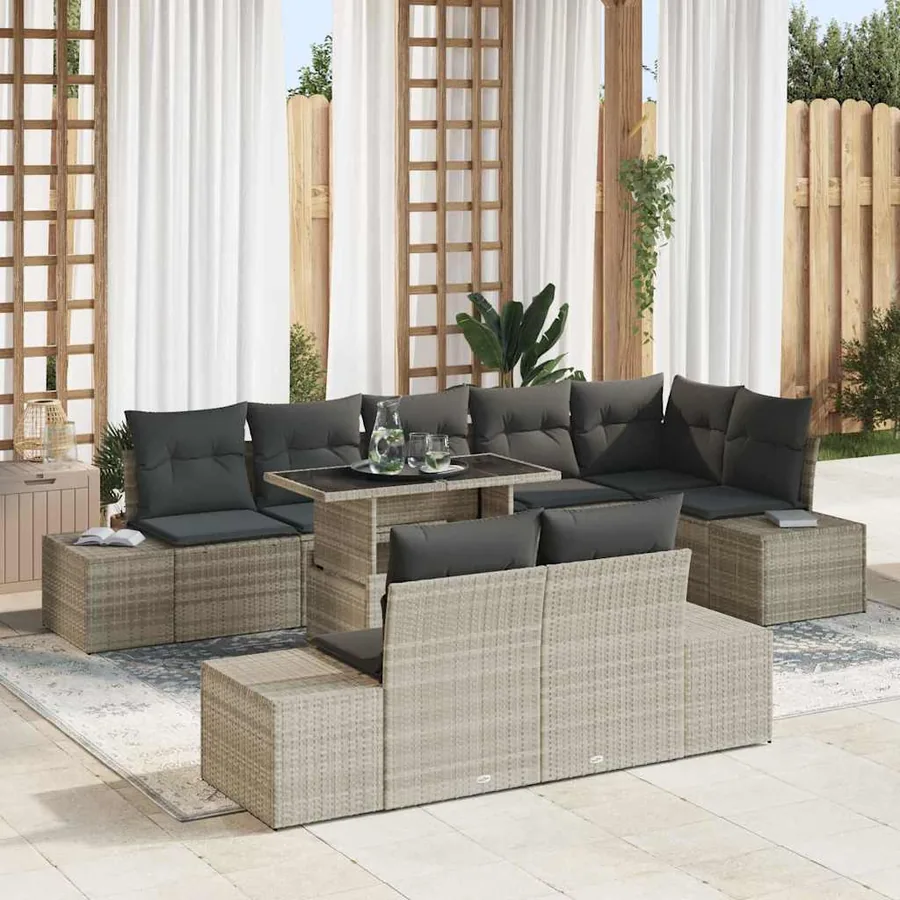 Ensemble de canapé de jardin 9 pcs Gris clair polyrotin