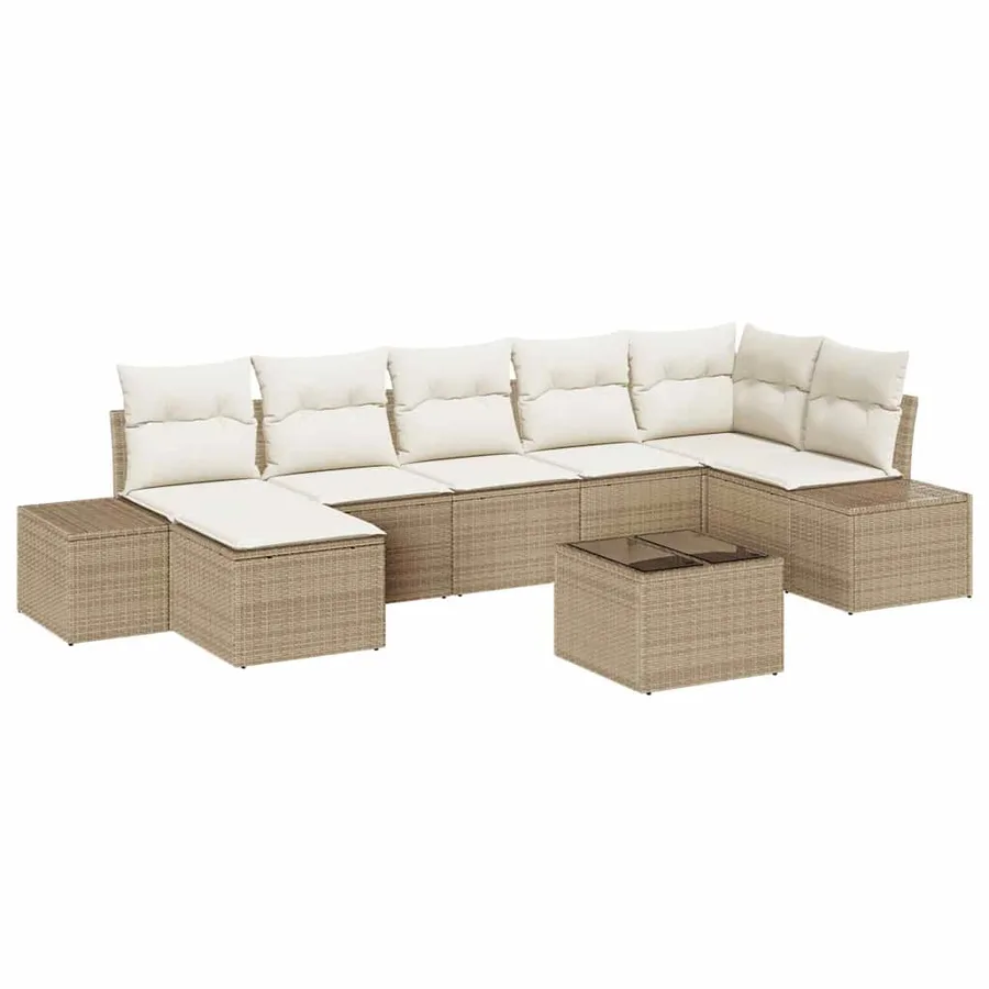 Ensemble de canapé de jardin avec coussin 8 pcs Beige polyrotin - 2