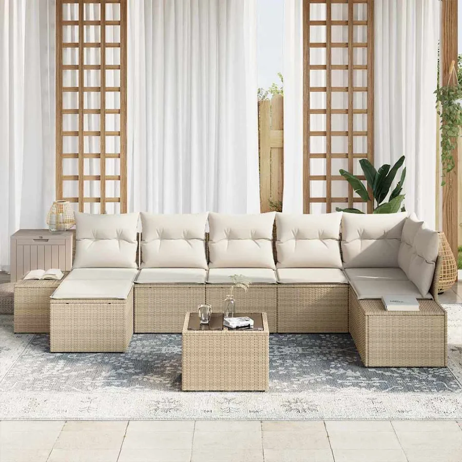 Ensemble de canapé de jardin avec coussin 8 pcs Beige polyrotin - 3